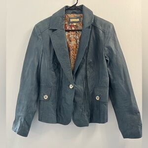 Wilson Leather Women’s VintageBlue Genuine Leather Blazer Size L Paisley Lining